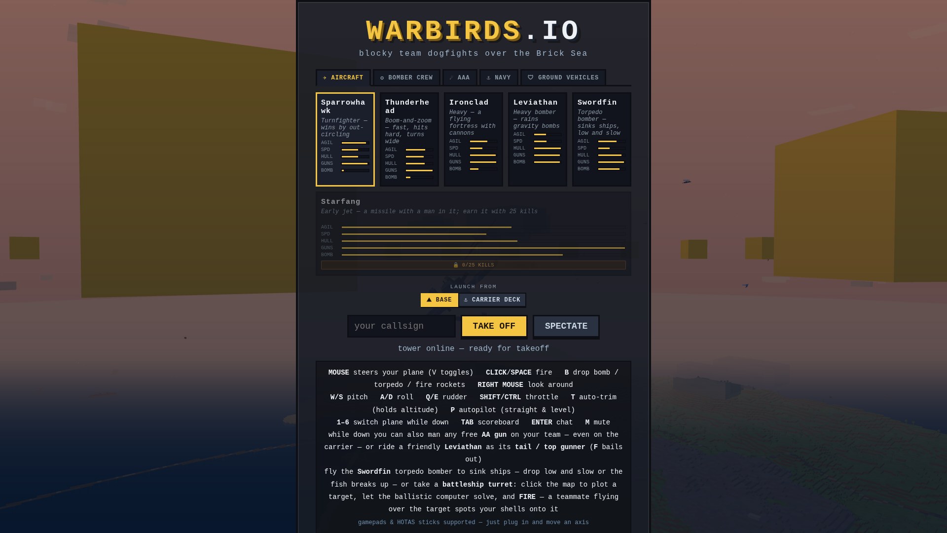 The hangar screen with the Starfang's stat card greyed out and locked, its badge reading 0 of 25 kills, above the five open prop fighters